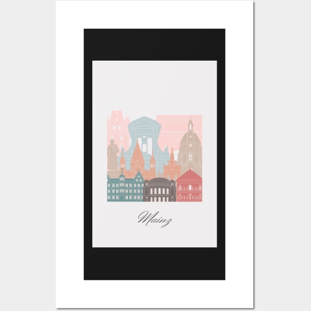 Mainz, Germany, map skyline - 01 style Wall Art by GreenGreenDream